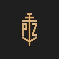 Monograma del logotipo inicial pz con vector de diseño de icono de pilar