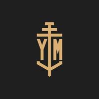 YM initial logo monogram with pillar icon design vector