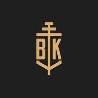 BK initial logo monogram with pillar icon design vector