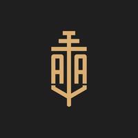 AA initial logo monogram with pillar icon design vector