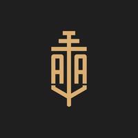 AA initial logo monogram with pillar icon design vector