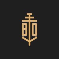 BO initial logo monogram with pillar icon design vector