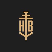 HB initial logo monogram with pillar icon design vector