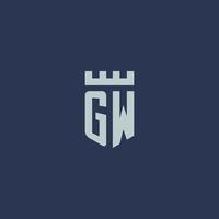 GW logo monogram with fortress castle and shield style design vector