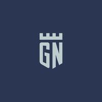 GN logo monogram with fortress castle and shield style design vector