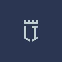 LI logo monogram with fortress castle and shield style design vector