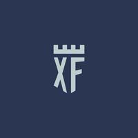 XF logo monogram with fortress castle and shield style design vector