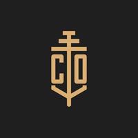 CO initial logo monogram with pillar icon design vector