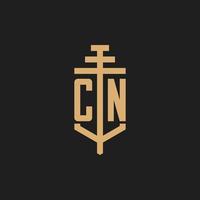 CN initial logo monogram with pillar icon design vector