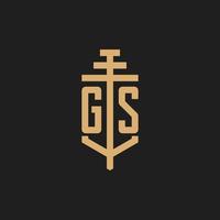 GS initial logo monogram with pillar icon design vector