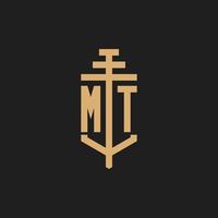 MT initial logo monogram with pillar icon design vector