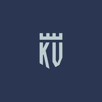 KV logo monogram with fortress castle and shield style design vector