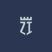 ZI logo monogram with fortress castle and shield style design vector