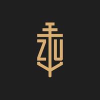 ZU initial logo monogram with pillar icon design vector