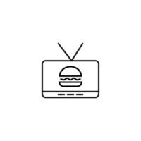 Television, tv set, tv show concept. Vector sign drawn in flat style. Suitable for sites, articles, books, apps. Editable stroke. Line icon of burger on tv screen