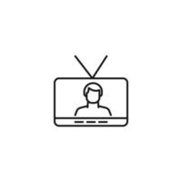 televisión, televisor, concepto de programa de televisión. signo vectorial dibujado en estilo plano. adecuado para sitios, artículos, libros, aplicaciones. trazo editable. icono de línea del hombre en la pantalla del televisor vector