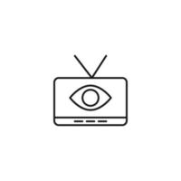 televisión, televisor, concepto de programa de televisión. signo vectorial dibujado en estilo plano. adecuado para sitios, artículos, libros, aplicaciones. trazo editable. icono de línea de ojo en la pantalla de televisión vector