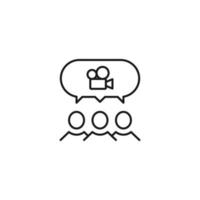 People, staff, speech bubble concept. Vector line icon for web sites, stores, online courses etc. Sign of video camera inside of speech bubble over group of people
