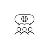 People, staff, speech bubble concept. Vector line icon for web sites, stores, online courses etc. Sign of earth or globe inside of speech bubble over group of people