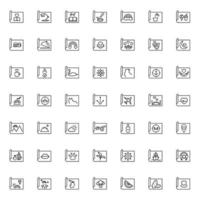 Art, picture, image concept. Simple monochrome isolated sign. Editable stroke. Vector line icon set of various signs on paper sheets