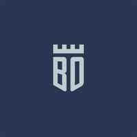 BO logo monogram with fortress castle and shield style design vector