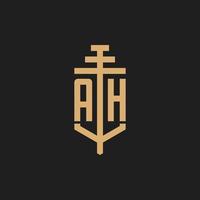 AH initial logo monogram with pillar icon design vector