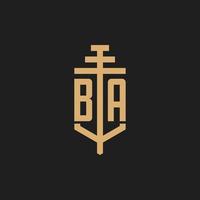 BA initial logo monogram with pillar icon design vector