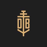 DB initial logo monogram with pillar icon design vector