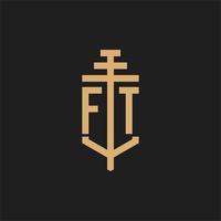 FT initial logo monogram with pillar icon design vector