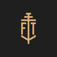 FT initial logo monogram with pillar icon design vector