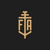 FA initial logo monogram with pillar icon design vector