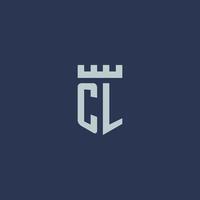 monograma del logotipo cl con castillo de fortaleza y diseño de estilo escudo vector