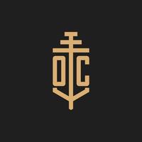 OC initial logo monogram with pillar icon design vector