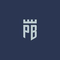 monograma del logotipo de pb con castillo de fortaleza y diseño de estilo de escudo vector