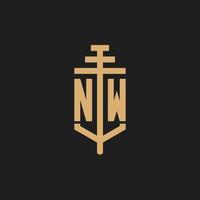 NW initial logo monogram with pillar icon design vector