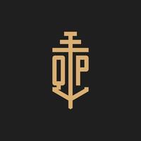 monograma del logotipo inicial de qp con vector de diseño de icono de pilar