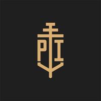 monograma del logotipo inicial de pi con vector de diseño de icono de pilar