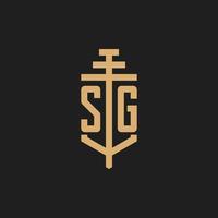 monograma de logotipo inicial sg con vector de diseño de icono de pilar