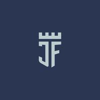 JF logo monogram with fortress castle and shield style design vector