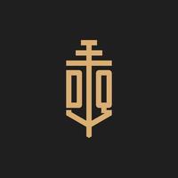DQ initial logo monogram with pillar icon design vector