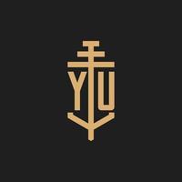 YU initial logo monogram with pillar icon design vector