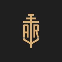 AR initial logo monogram with pillar icon design vector