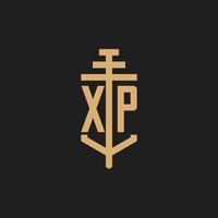XP initial logo monogram with pillar icon design vector