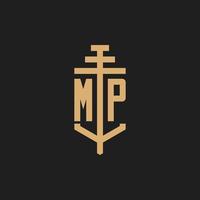 MP initial logo monogram with pillar icon design vector