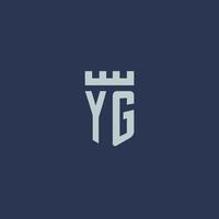 YG logo monogram with fortress castle and shield style design vector