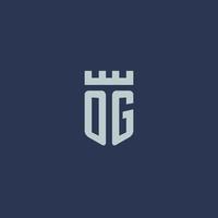OG logo monogram with fortress castle and shield style design vector