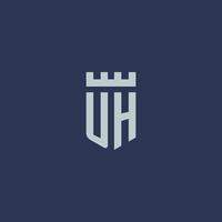 UH logo monogram with fortress castle and shield style design vector