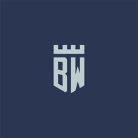monograma del logotipo de bw con castillo de fortaleza y diseño de estilo de escudo vector