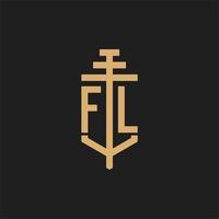 FL initial logo monogram with pillar icon design vector