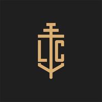 LC initial logo monogram with pillar icon design vector